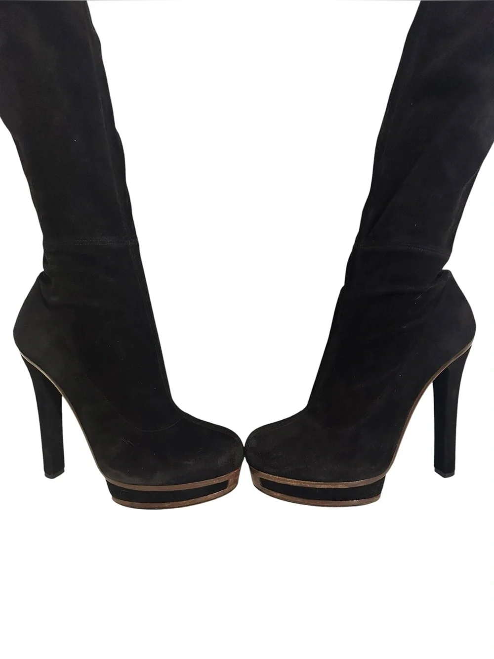 GUCCI Alonya Black Suede OTK Platform Heeled Boots